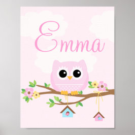 Owl Baby Girl rosa personalisiertes Poster