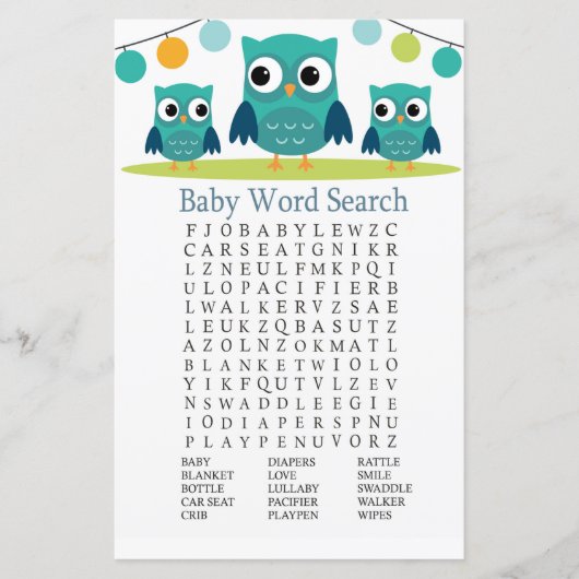 Owl Baby Shooter Word Search Game (Vorderseite)