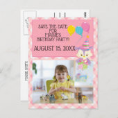 Owl Balloon Pink Gingham Birthday Foto Rett Date Postkarte (Vorne/Hinten)