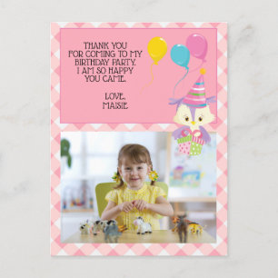 Owl Balloon Pink Gingham Birthday Foto Vielen Dank Postkarte