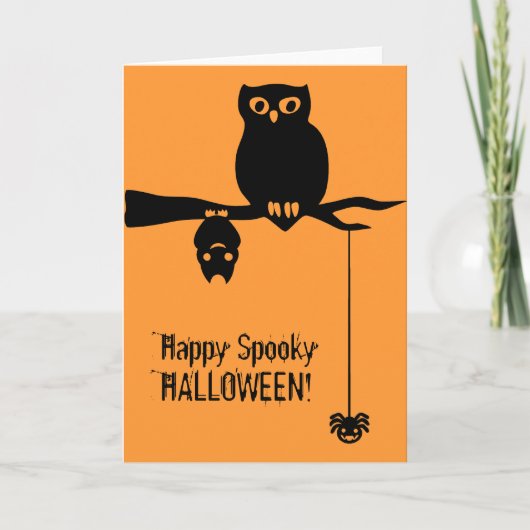 Owl-Bat-Spider Spooky Halloween Karte (Vorderseite)