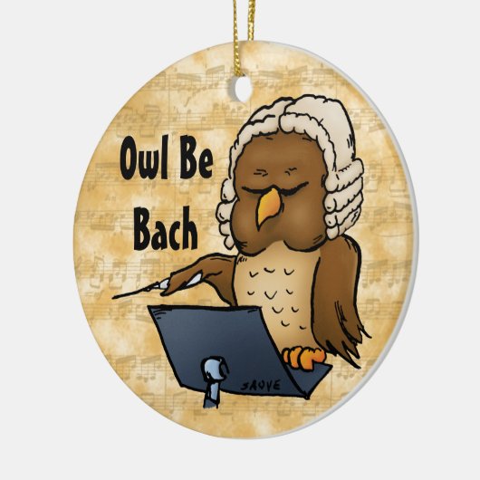 Owl Be Bach Funny Owl Cartoon Keramik Ornament (Links)