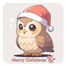 Owl Be Home for Christmas" Funny Santa Hat Sticker