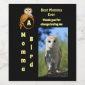 Owl Best Momma Ever Cartoon Foto Name Weinetikett (Einzelnes Label)