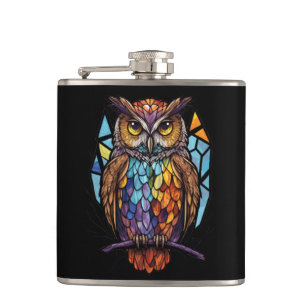 Owl Bird Animal Portrait Gestaltetes Glas Wildlife Flachmann