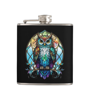 Owl Bird Animal Portrait Gestaltetes Glas Wildlife Flachmann