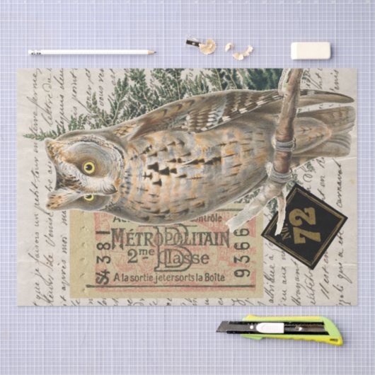 Owl Bird Französisches Skript Ephemera Decoupage Seidenpapier (Handwerk)
