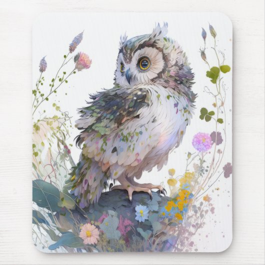 Owl Bird Portrait Animal Painting Wildlife Forest Mousepad (Vorne)