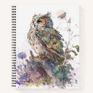 Owl Bird Portrait Animal Painting Wildlife Forest Notizblock