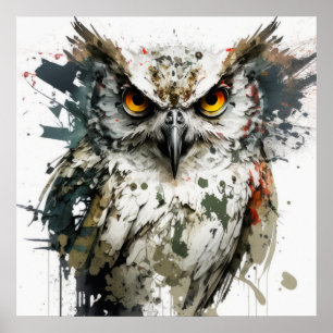 Owl Bird Portrait Animal Painting Wildlife Forest Poster