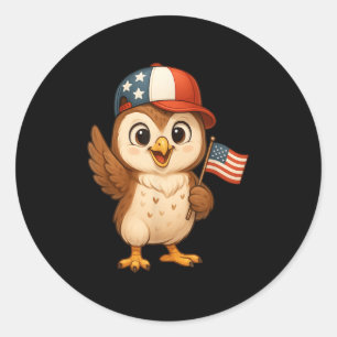 Owl Bird USA Flag 4. Juli Unabhängigkeitstag Jungs Runder Aufkleber