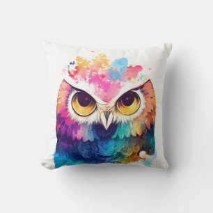 Owl Bird Wild Nature Animal Color Art Malerei Kissen
