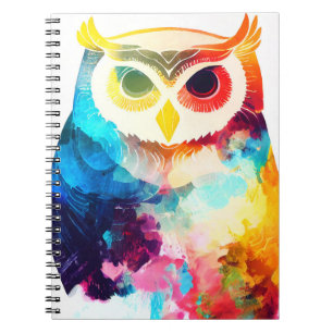 Owl Bird Wild Nature Animal Color Art Malerei Notizblock