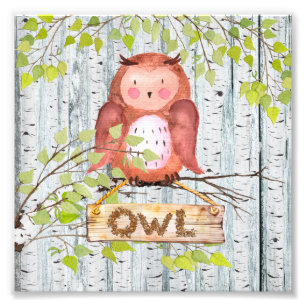 Owl Bird Woodland Friends Aquarellbilder Fotodruck