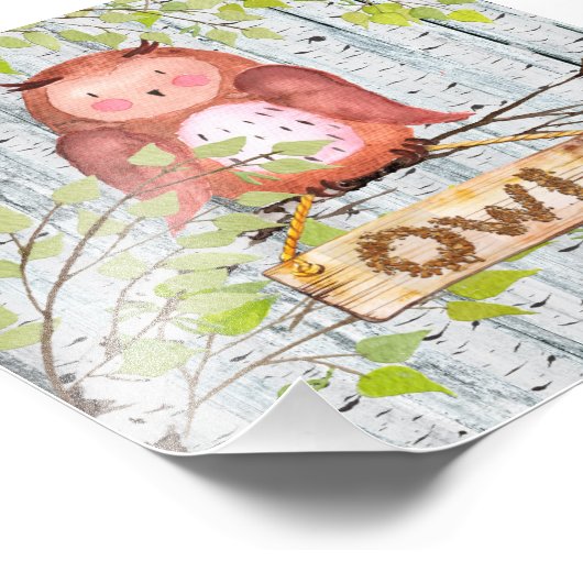 Owl Bird Woodland Friends Aquarellbilder Fotodruck (Ecke)