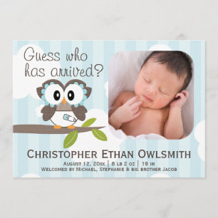 Owl Birth Announcement Boy Ankündigung