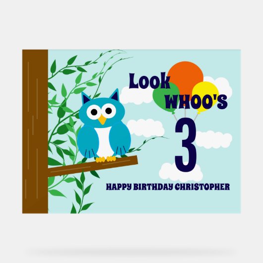 Owl Birthday Acrylschild (Vorderseite)