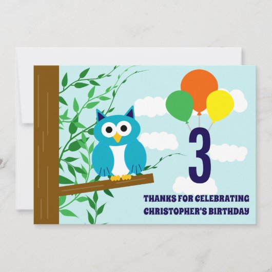 Owl Birthday Dankeskarte (Vorderseite)