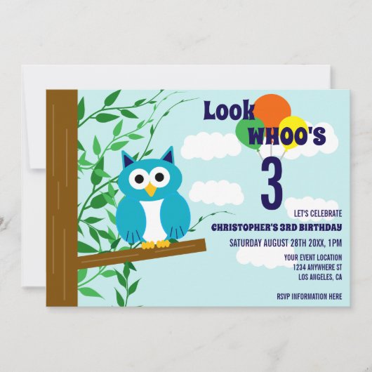 Owl Birthday Einladung (Vorderseite)