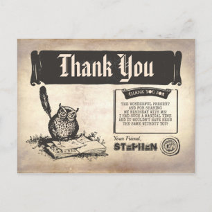 Owl Birthday Magic Danke Postkarte