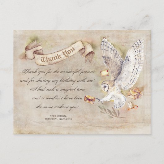 Owl Birthday Magic Danke Postkarte (Vorderseite)