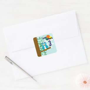 Owl Birthday Quadratischer Aufkleber