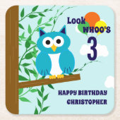 Owl Birthday Rechteckiger Pappuntersetzer (Vorderseite)