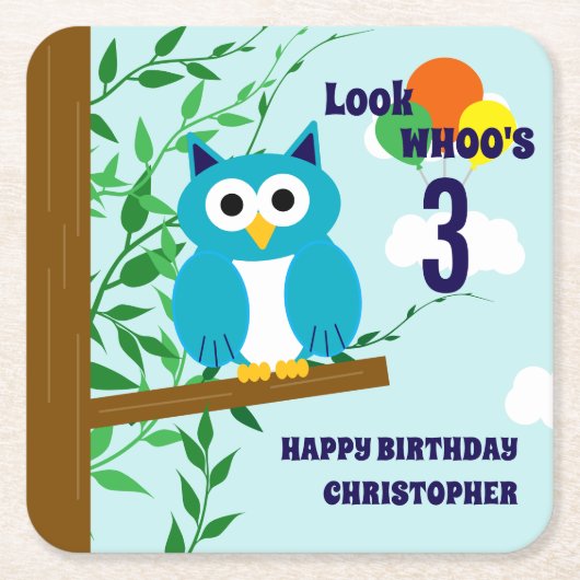 Owl Birthday Rechteckiger Pappuntersetzer (Vorderseite)