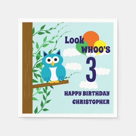 Owl Birthday Serviette (Vorderseite)