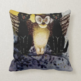 Owl Black Cat Full Moon Tree Night Kissen