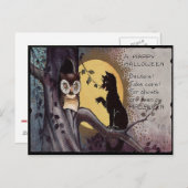 Owl Black Cat Full Moon Tree Night Postkarte (Vorne/Hinten)