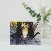 Owl Black Cat Full Moon Tree Night Postkarte (Stehend Vorderseite)