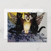 Owl Black Cat Full Moon Tree Night Postkarte (Vorne/Hinten)