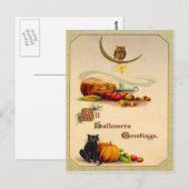 Owl Black Pumpkin Jack O' Lantern Postkarte (Vorne/Hinten)