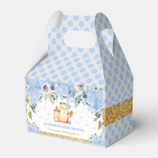 Owl Blue Floral Baby Dusche Danke Geschenkschachtel (Rückseite)