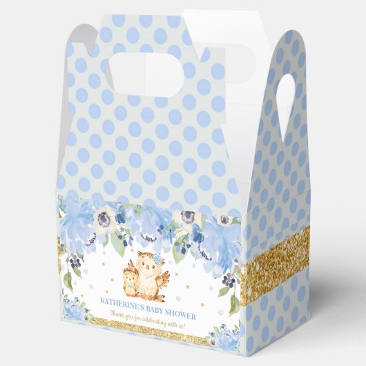 Owl Blue Floral Baby Dusche Danke Geschenkschachtel (Geöffnet)
