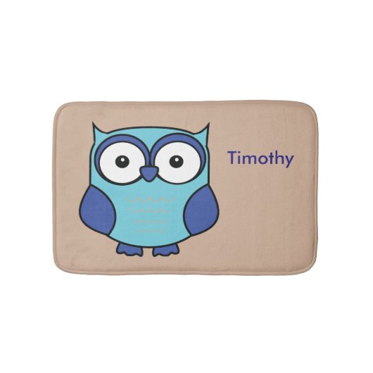 Owl Blue und Aqua Personalisiert Badematte (Vorderseite)