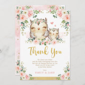 Owl Blush Pink Roses Kinderdusche Danke Karte (Vorne/Hinten)