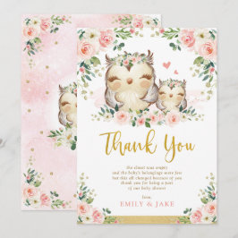 Owl Blush Pink Roses Kinderdusche Danke Karte