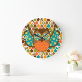 Owl Boheme Brown & Aquamarin Clock Große Wanduhr (Zuhause)