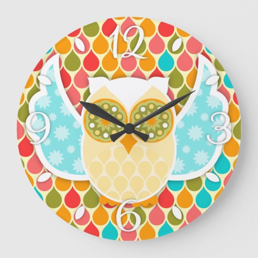 Owl Boheme White Owl Clock Große Wanduhr (Vorderseite)