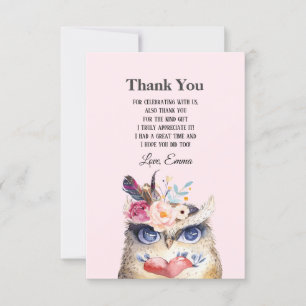 OWL, Bohemian, boho blumenreich Dankeskarte
