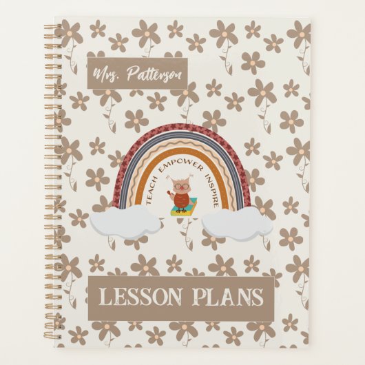 Owl Boho Floral Teacher Planner Planer (Vorderseite)