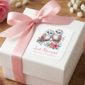 Owl Boho Rustic Country Woodland Just Married Quadratischer Aufkleber