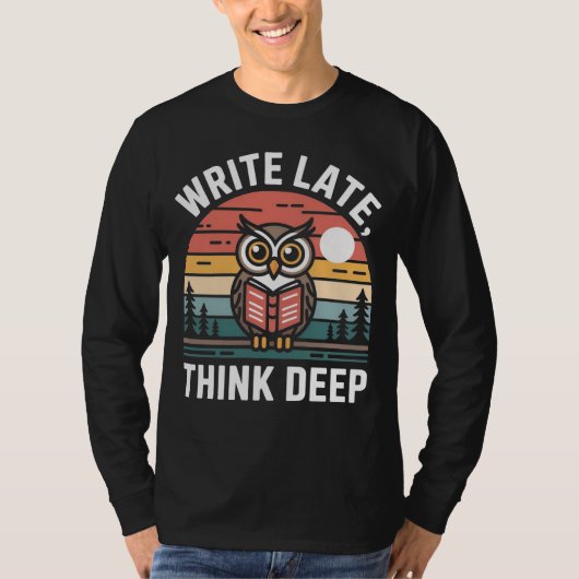 Owl Book Moon Vintage Sunset T-Shirt (Vorderseite)