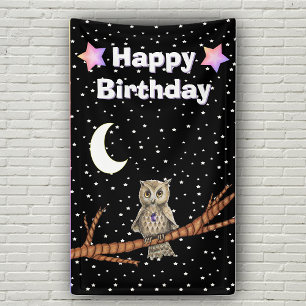 Owl Branch Lila Kristallmond Sterne Geburtstag Banner