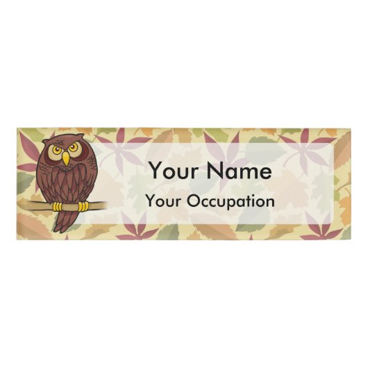 Owl-Cartoon mit heller Hintergrundname-Tag Namenschild (Vorderseite)