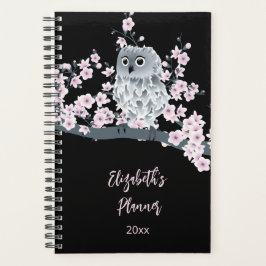Owl Cherry Blossom Pink Black | Name/Jahr hinzufüg Planer