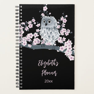 Owl Cherry Blossom Pink Black Name/Jahr hinzufüg Planer