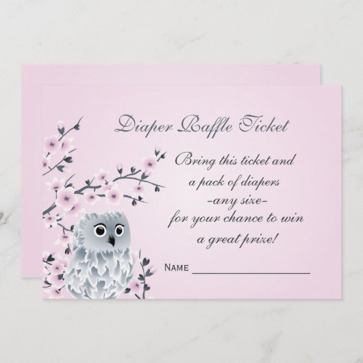 Owl Cherry Blüten Windeln Raffelschein Einladung (Vorne/Hinten)